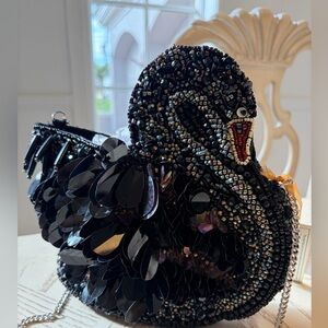 Black Swan Beaded Purse